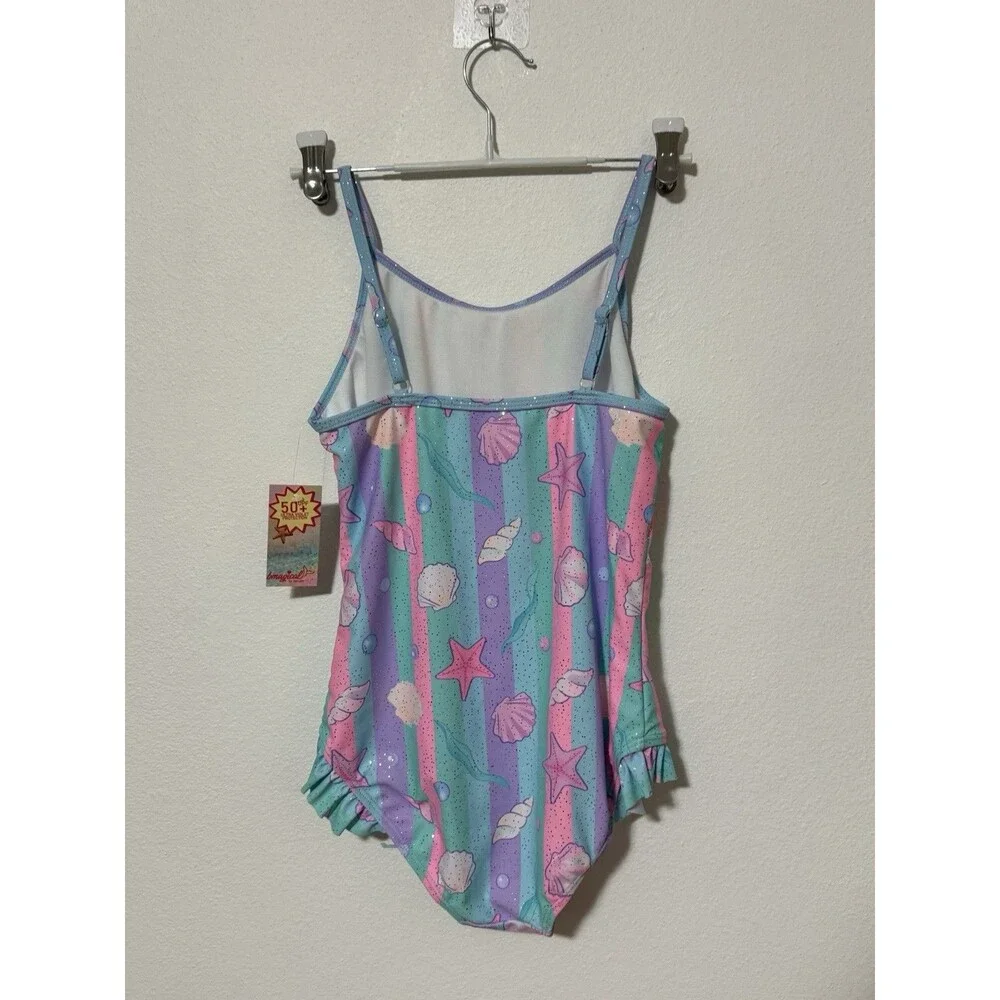 BMagical Girls 2-Piece Swimsuit Lot Size 12 - Pink/Teal Cut-Out & Seashell 1 NWT
